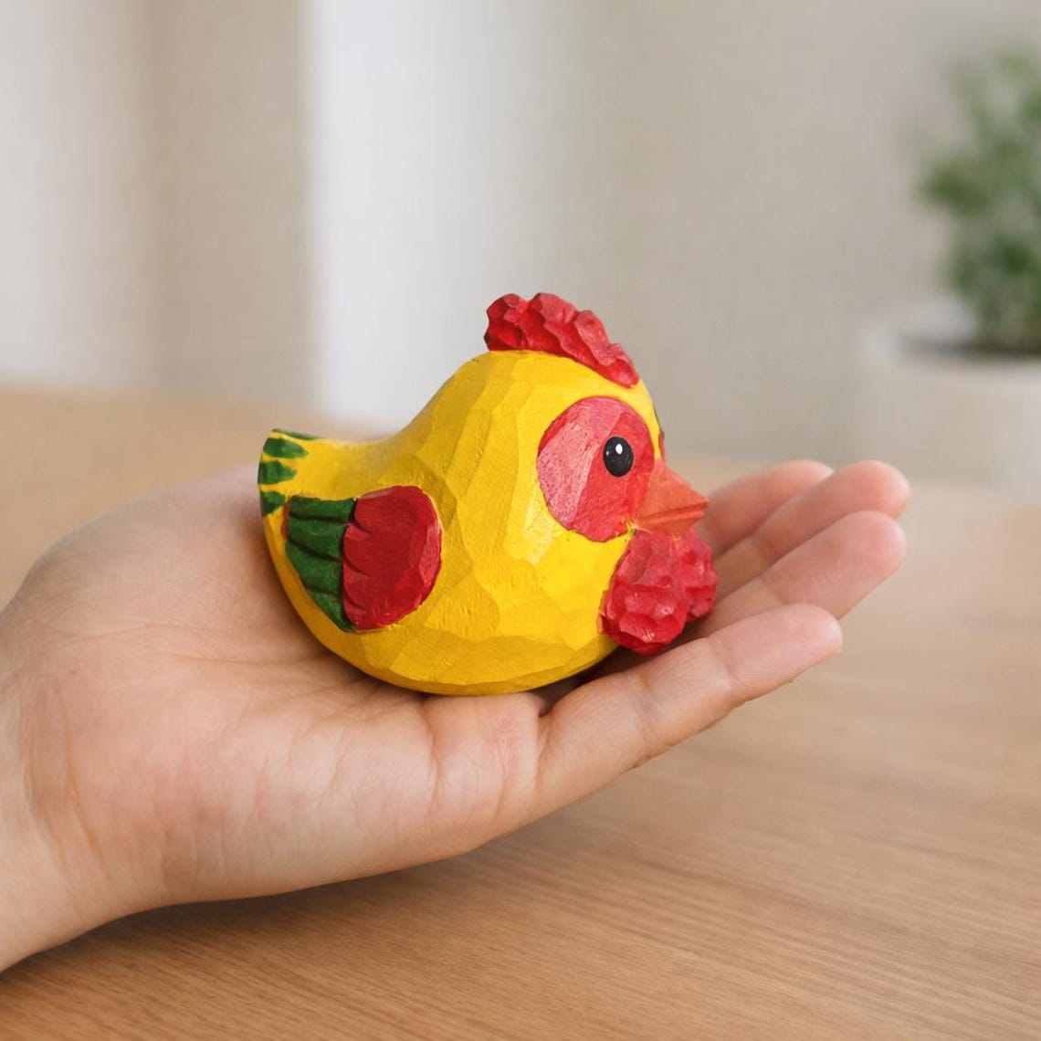 Wooden Chicken Figurine Desk Decor, Small Farm Animal Tabletop Display