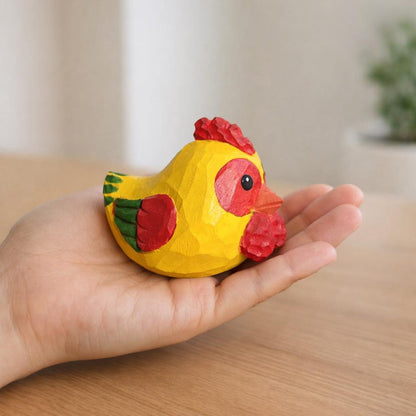 Wooden Chicken Figurine Desk Decor, Small Farm Animal Tabletop Display
