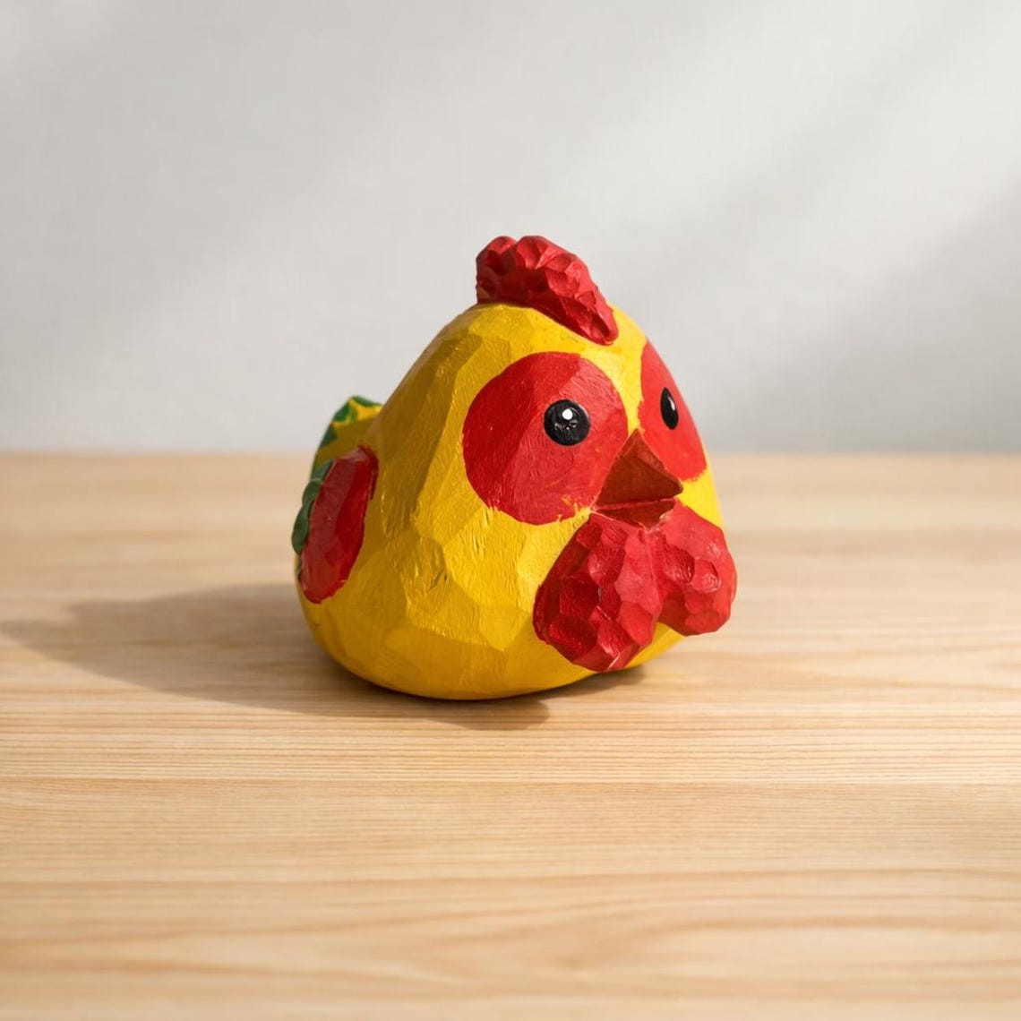 Wooden Chicken Figurine Desk Decor, Small Farm Animal Tabletop Display